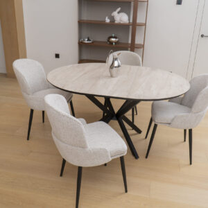 Išskleidžiamas valgomojo stalas Dobok 110 / Traventen, Smėlio spalva (Travertino marmuro raštas)