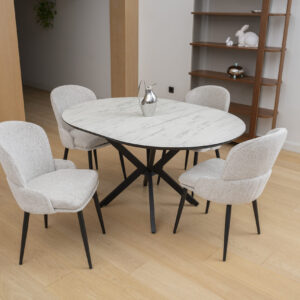 Išskleidžiamas valgomojo stalas Dobok 110 / Marmo Super Matt, Baltas (marmuro raštas)