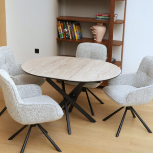 Išskleidžiamas valgomojo stalas Ruta 95 / Traventen, Smėlio spalva (Travertino marmuro raštas)