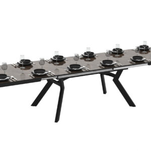 Išskleidžiamas valgomojo stalas Robat 160 / Bianco High Gloss, Rusvai pilkas