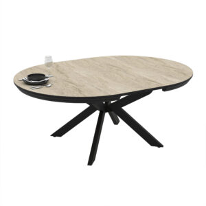 Išskleidžiamas valgomojo stalas Meli 138 / Traventen, Smėlio spalva (Travertino marmuro raštas)