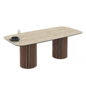 Valgomojo stalas Oslo 220 / Traventen, Smėlio spalva (Travertino marmuro raštas)