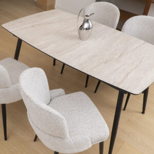 Stačiakampis išskleidžiamas valgomojo stalas Yense 145 / Traventen, Smėlio spalva (Travertino marmuro raštas)