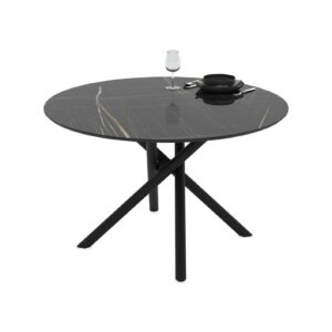 Apvalus valgomojo stalas Venus 120 / Sonata Super Matt, Juodas (marmuro raštas)