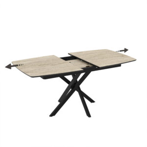 Stačiakampis išskleidžiamas valgomojo stalas Filis 145 / Traverten, Smėlio spalva (Travertino marmuro raštas)